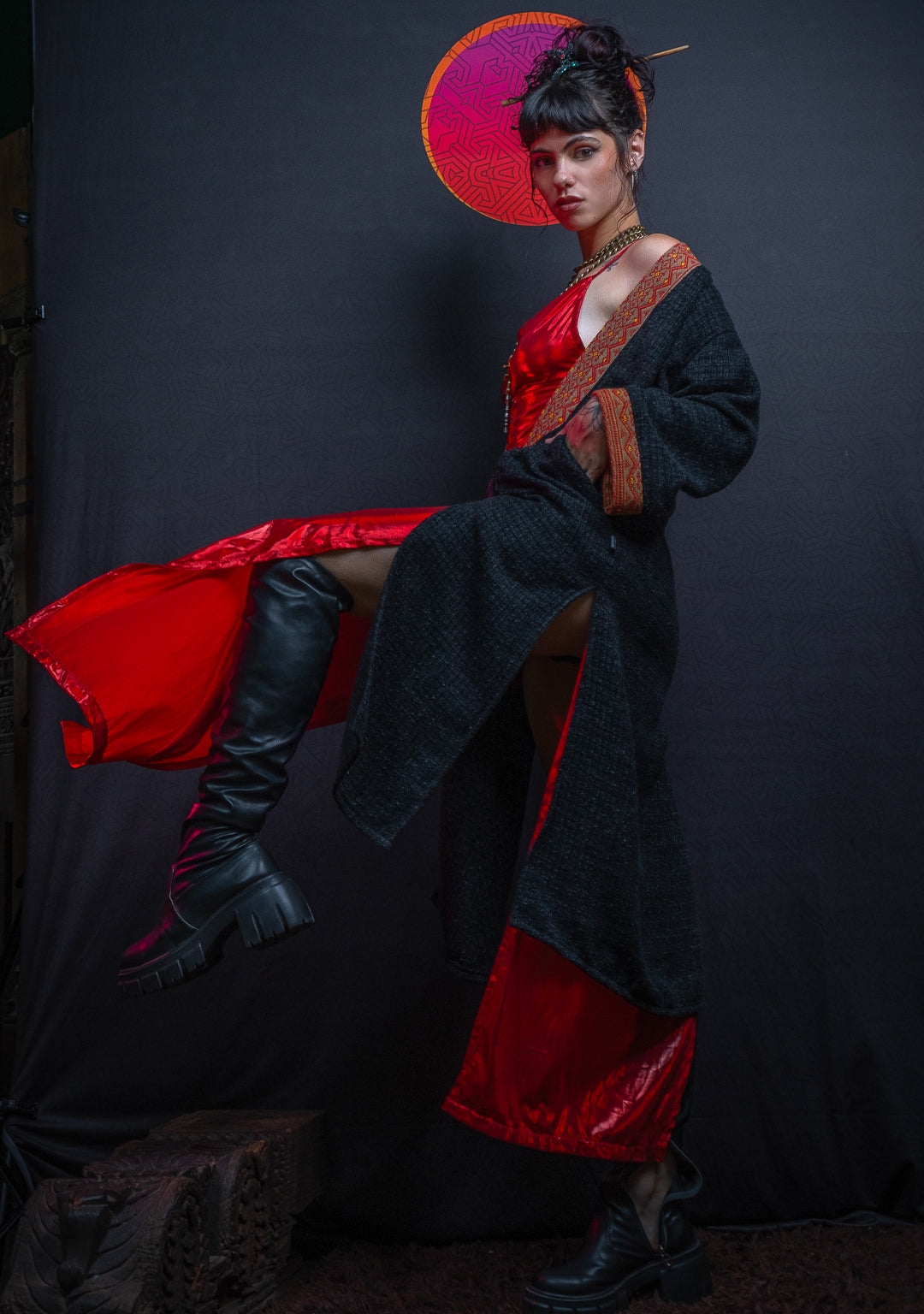 Open Kimono / Chanel Woven Border - Black NAGALAND
